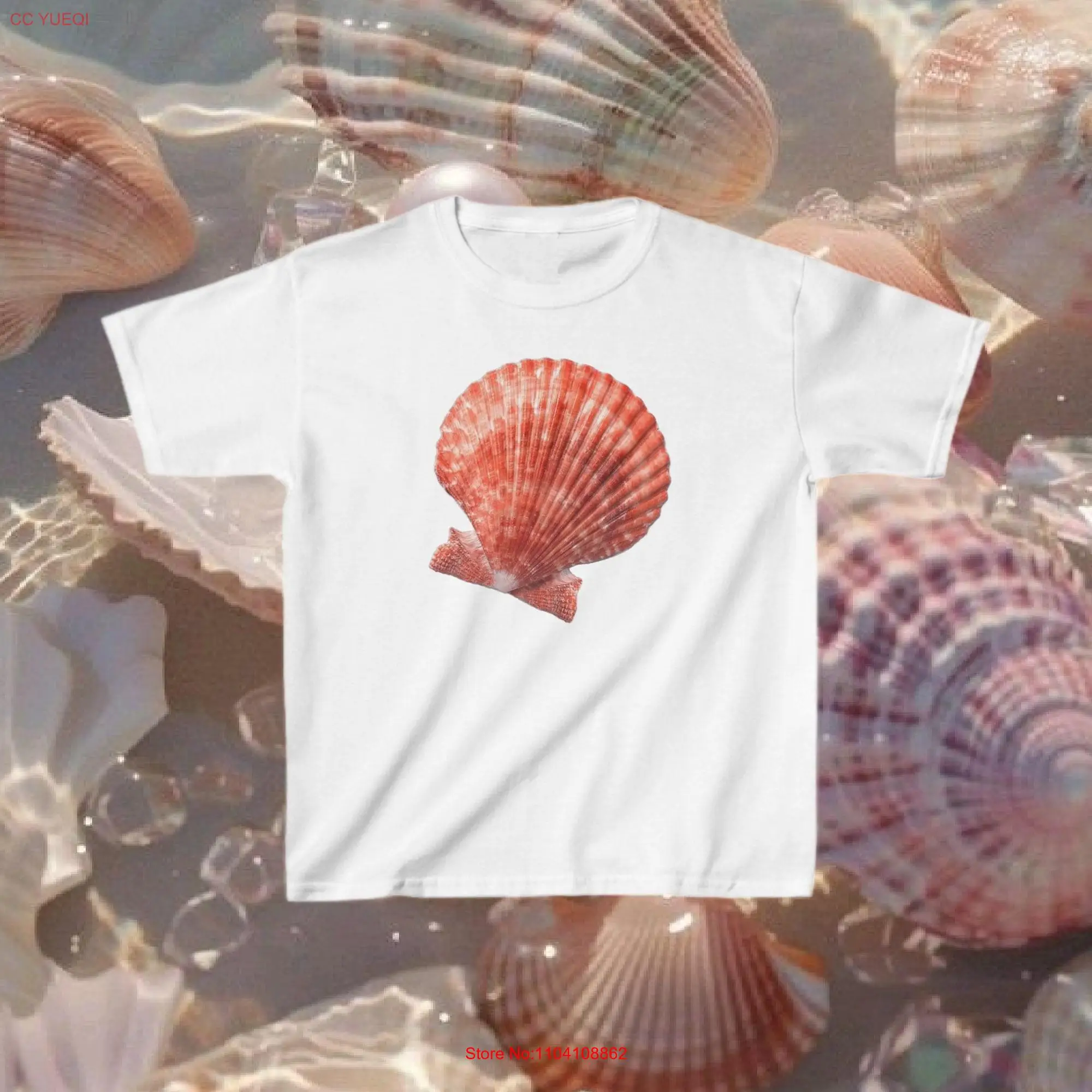 Seashell Baby T Shirt Y2k Trendy Summer Top Crop 2000s Aesthetic Babytee graphic tee long or short sleeves