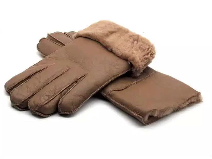 Men‘s Autumn Winter Thicken Warm Natural Wool Fur Leather Glove Male Winter Brand Thicken Warm Fur mitten R2609