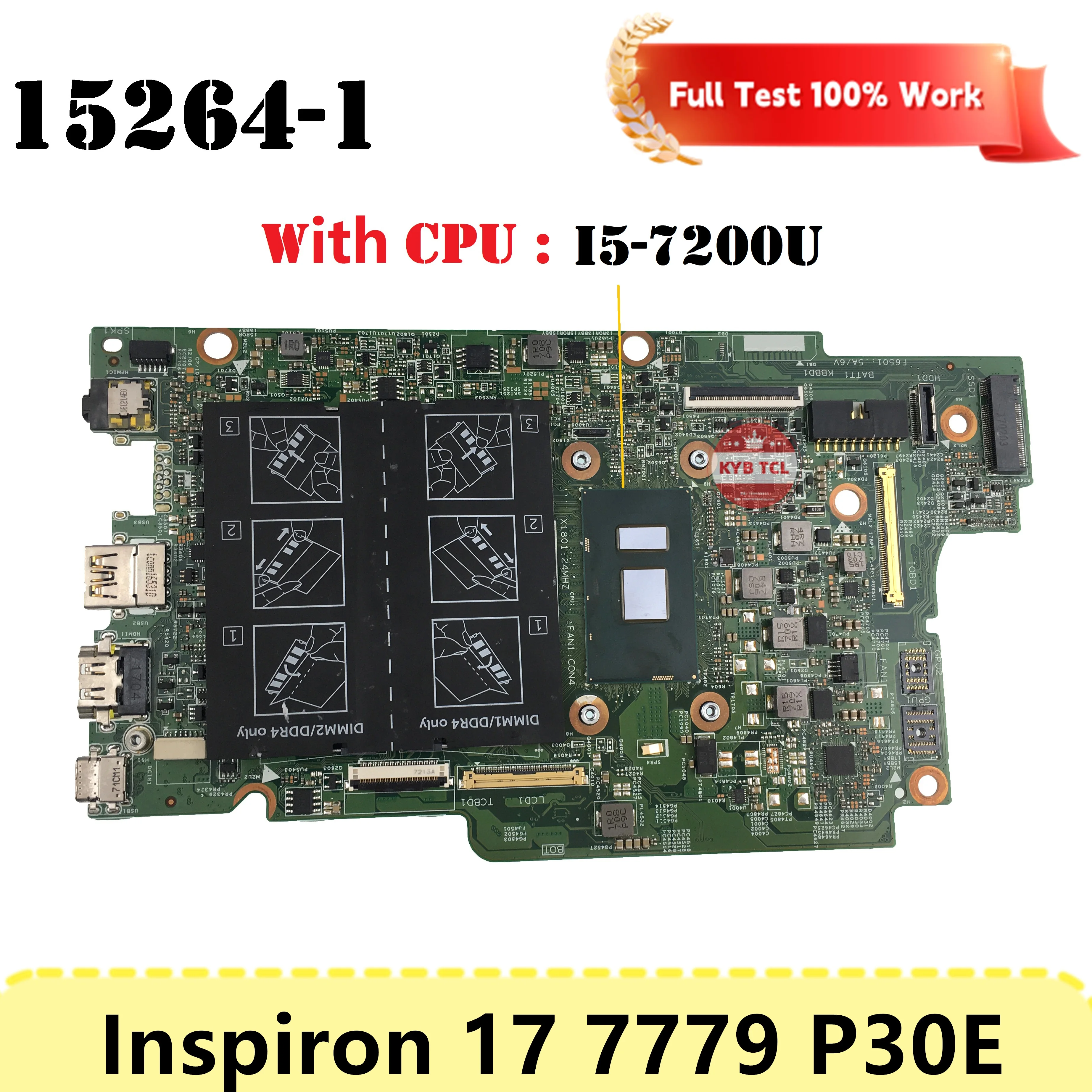 Imagem -06 - Placa-mãe Portátil para Dell Inspiron 17 7779 P30e 152641 Nx6fr Cn0nx6fr 0nx6fr I37100u i5 I7-7500u Cpu