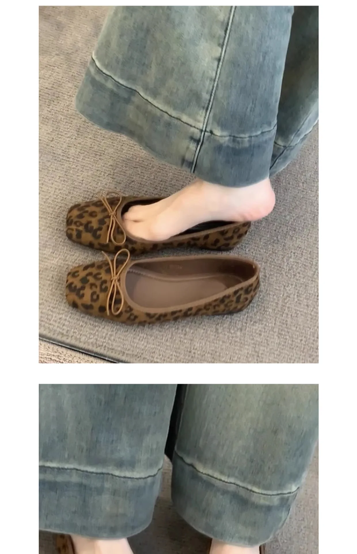 Damen-Ballerinas mit Leopardenmuster, eckiger Zehenpartie und Schleifendekoration, lässige Alltagsschuhe für Damen – Detail 11