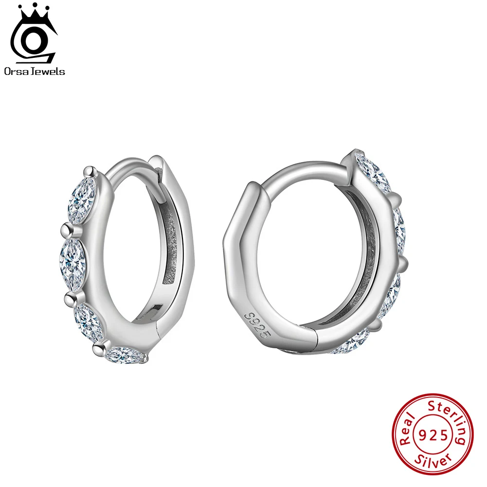 

ORSA JEWELS Rhodium Plated Cubic Zirconia Hoop Earrings 925 Sterling Silver Round Earrings 8A Premium CZ Crystal Earrings LZE22