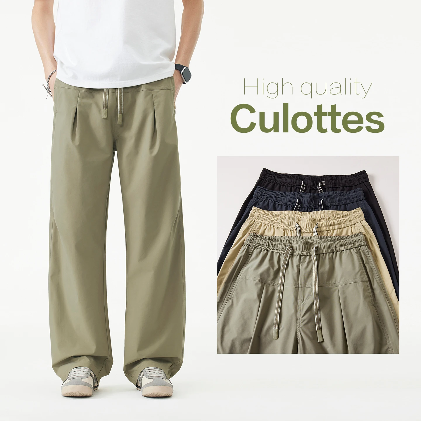

High Quality Mens Casual Pants Loose Fit Wide Leg Trousers American Style Curved Cargo Pants Summer Thin Beach Streetwear