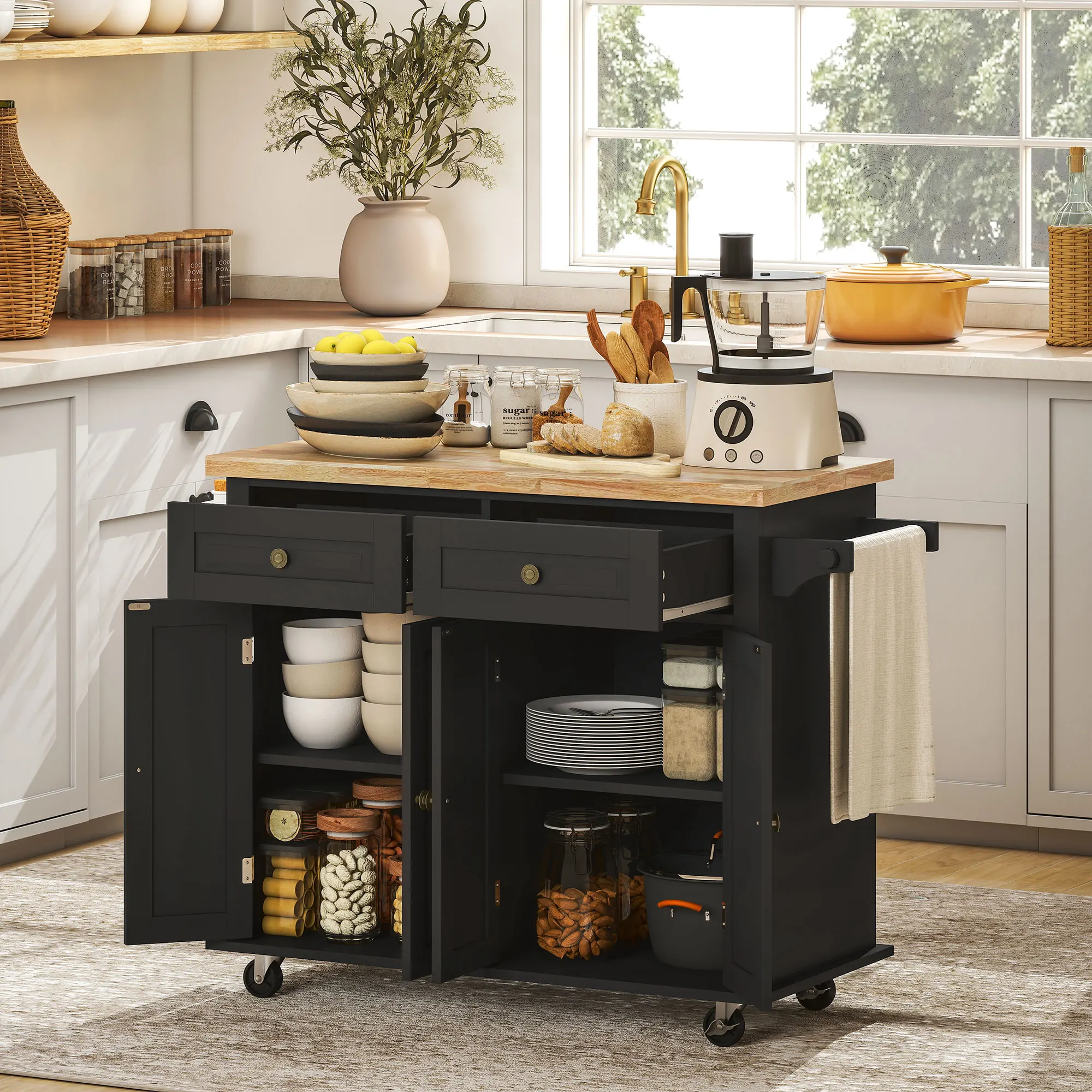 HOMCOM Kitchen Island Cart with Solid Wood Top, 44