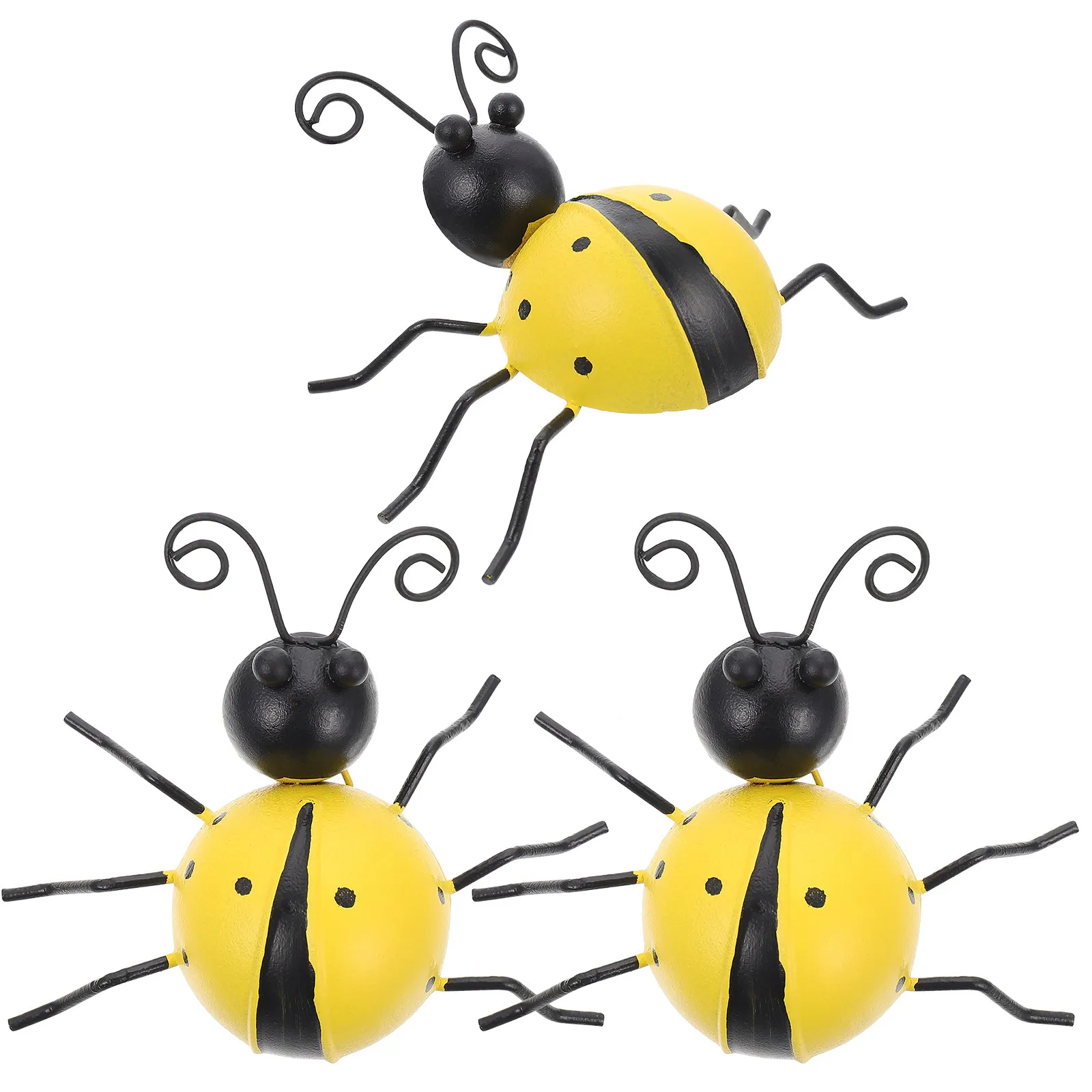 3Pcs Iron Simulation Ladybug Garden Ornaments Backyard Yard Lawn Decoration Waterproof Outdoor Decorative Statue Set