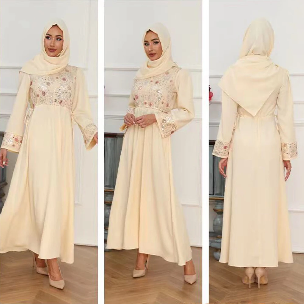 

New Arab Middle East Muslim Abaya Sequined Ladies Elegant Hijab Dress Muslim Fashion Vestidos Arabes Dubai Y Turcos Robe