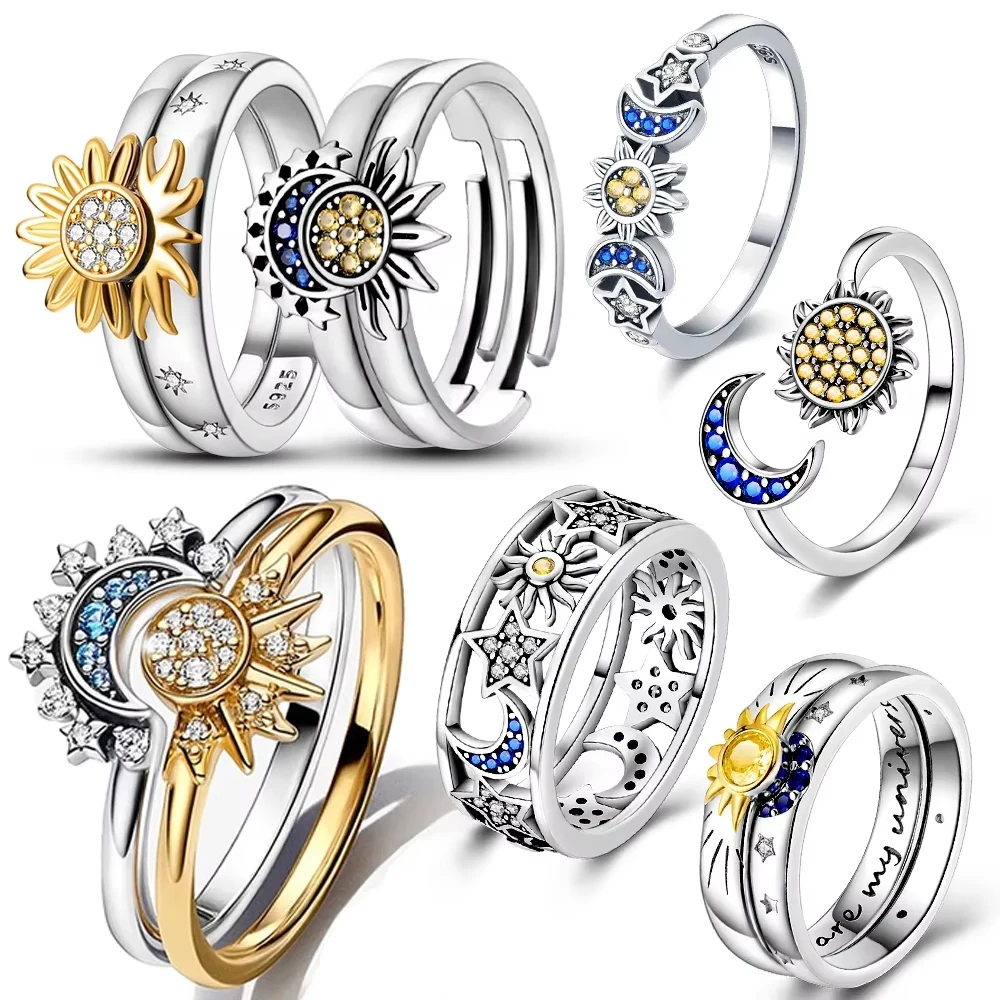 925 Sterling Silver Ring Elegant with For Women Sunflower Sun Combo Ring Band Perfect Gift for Special Occasions