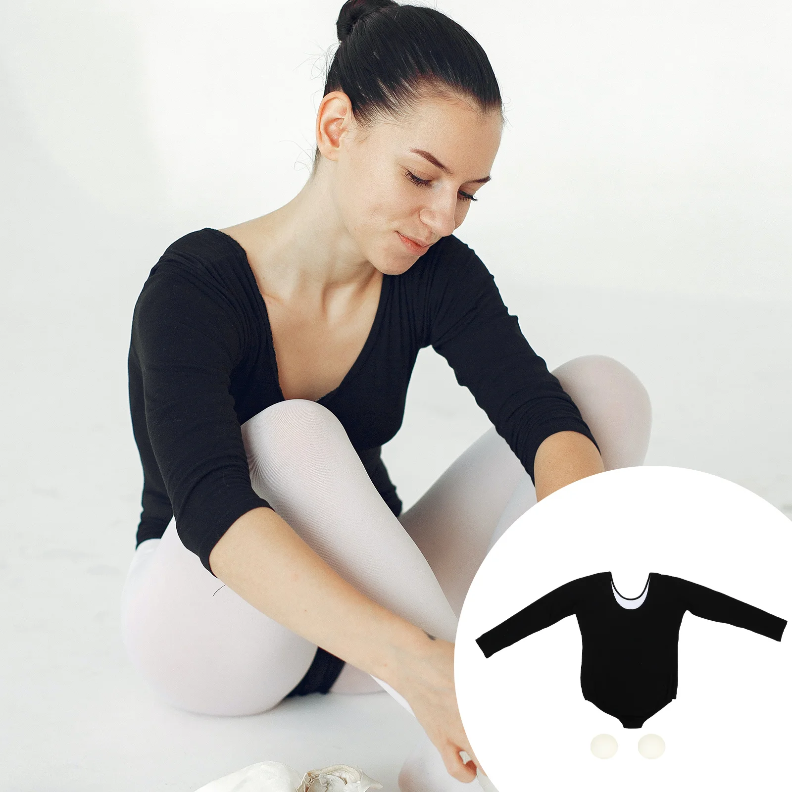 

Black Long Sleeve Skin-Friendly Stretchy Ballet Dance Leotard Elegant Round Collar for Ballet Class Women Dancing