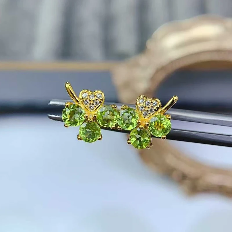 Cute 925 Silver Earrings for Girl Natural Peridot Stud Earrings 4mm Total 1.8ct Genuine Peridot Jewelry Allergy Free