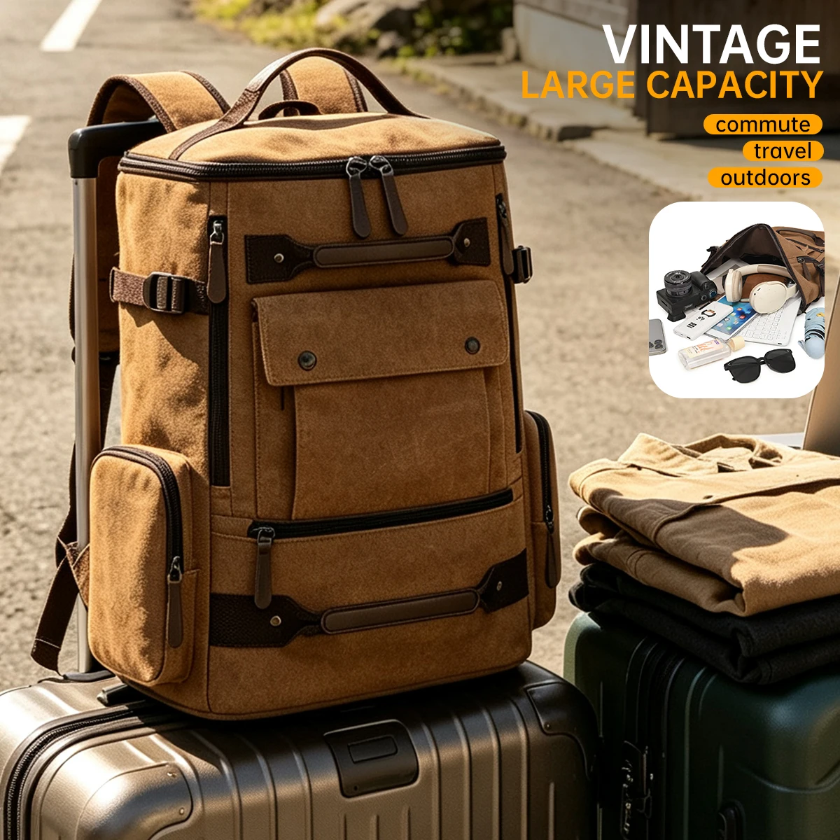 Canvas Backpack Casual - กระเป๋าเป้ยุทธวิธีสำหรับผู้ชายและผู้หญิง, กระเป๋ากีฬากลางแจ้ง, กระเป๋าเดินทางความจุขนาดใหญ่, กระเป๋าปีนเขา, กระเป๋าสำหรับตั้งแคมป์, เดินป่า