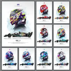 2023 Season FI Formula 1 Racing Helmet Movement Pop Watercolor Wall Art Canvas Painting Nordic Poster Living Room Decor