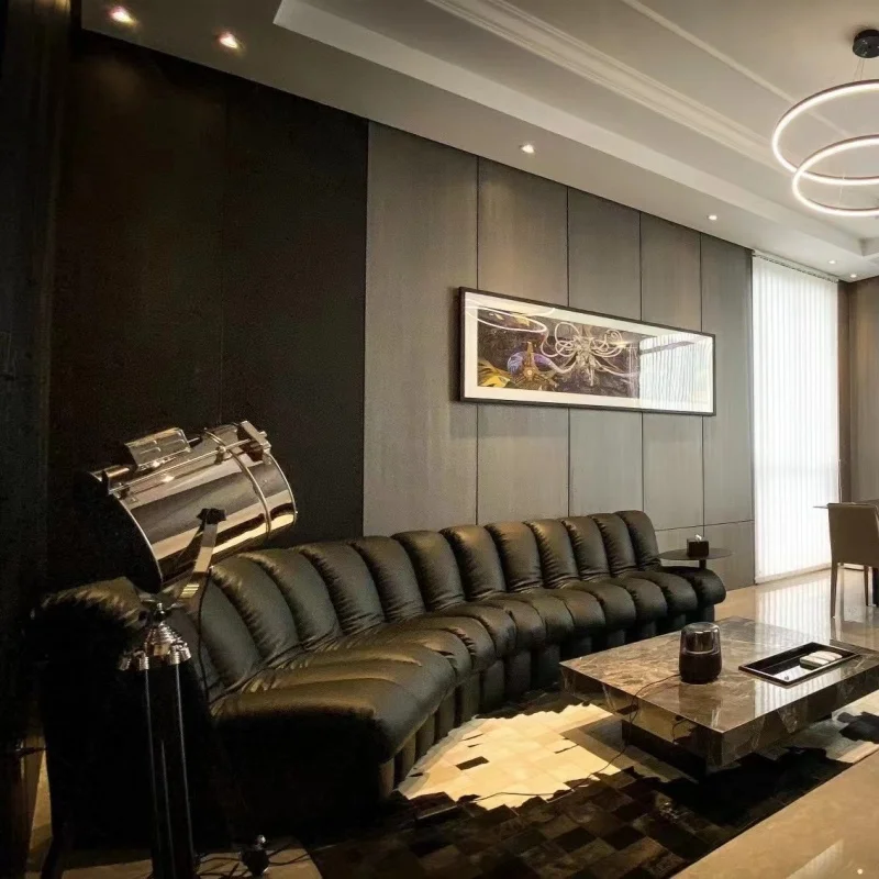 #Design Cool Black Leather Snake Curved Sofa Unique Hotel Office Furniture Modular Sectional Sofa Couch Set