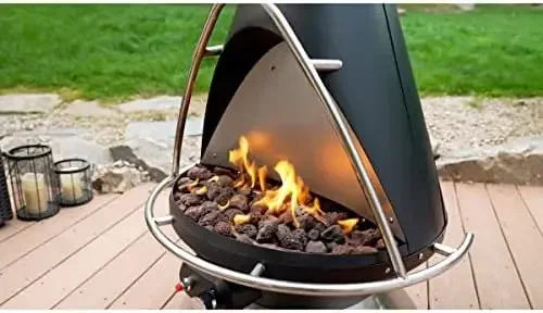 Cuisinart COH-600 Chimenea de propano, calentador de patio con interruptor de seguridad basculante, 8 libras. Rocas de lava incluidas, 31" x 31" x 4