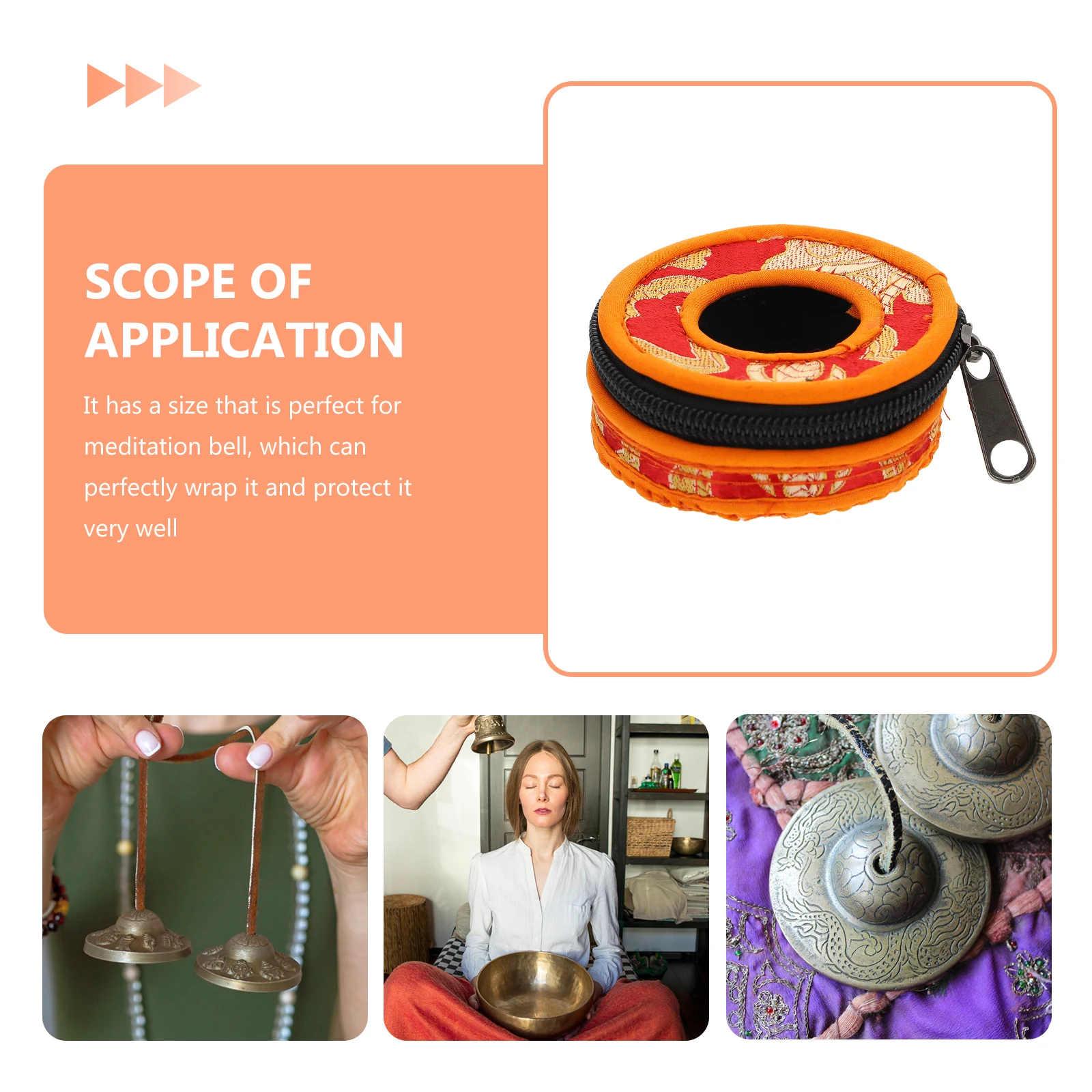 

Brocade Embroidery Bell Set Hand Touch Bag Tibetan Case Meditation Container Card Protective Storage for Cotton Cloth