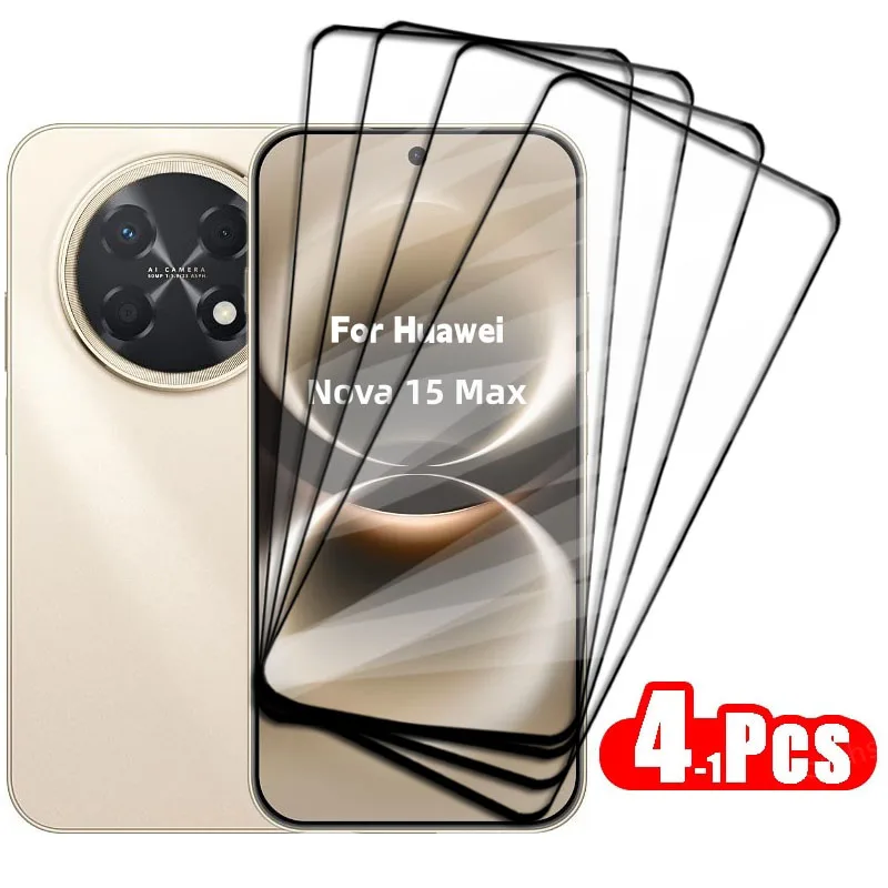 

4-1Pcs For Huawei Nova 15 Max Full Glue Tempered Glass Nova 15 Max Screen Protector Protective Phone Film Huawei Nova 15 Max