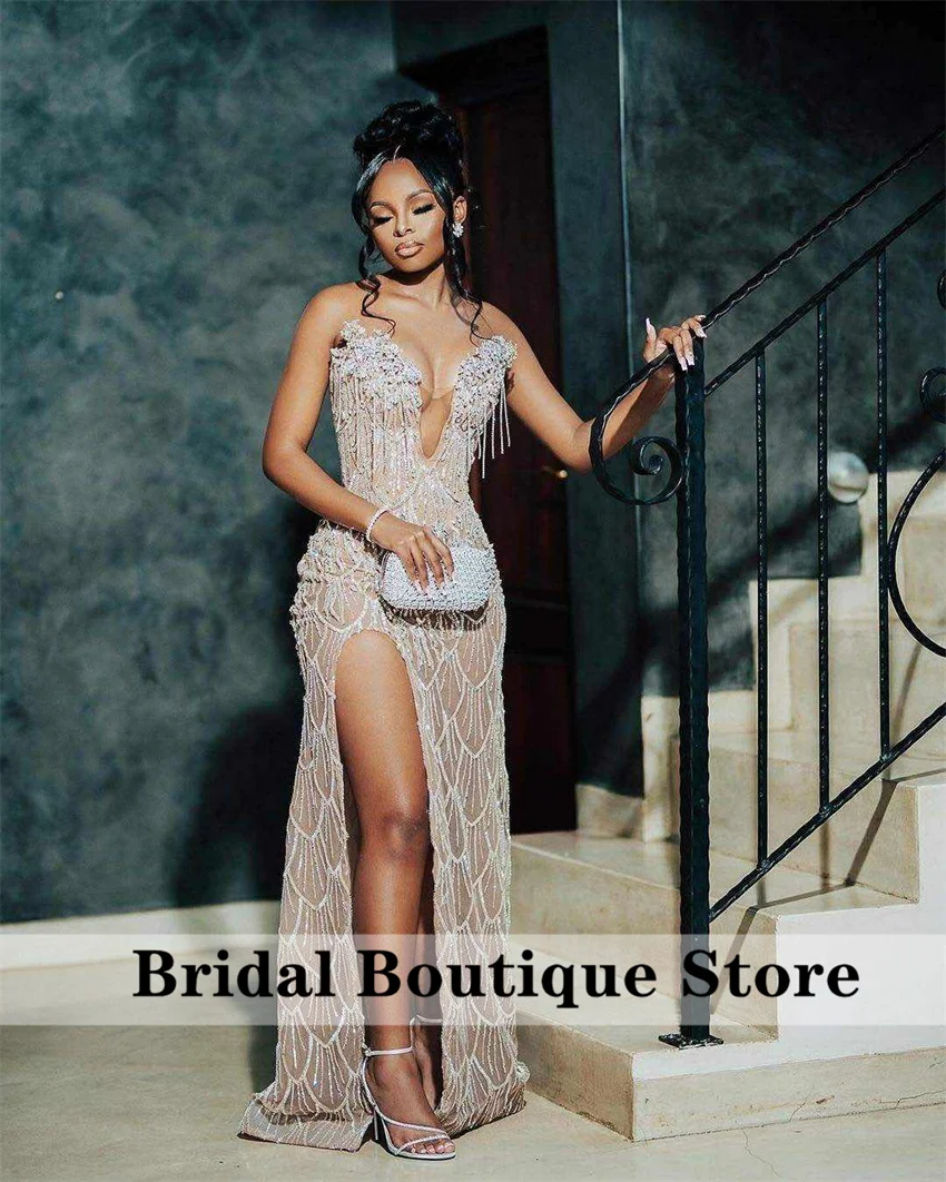 Luxury Sweetheart Prom Dresses Bead Crystals Diamonds Tassels Side Split Birthday Party Wedding Party Gown Vestidos Customized image 5