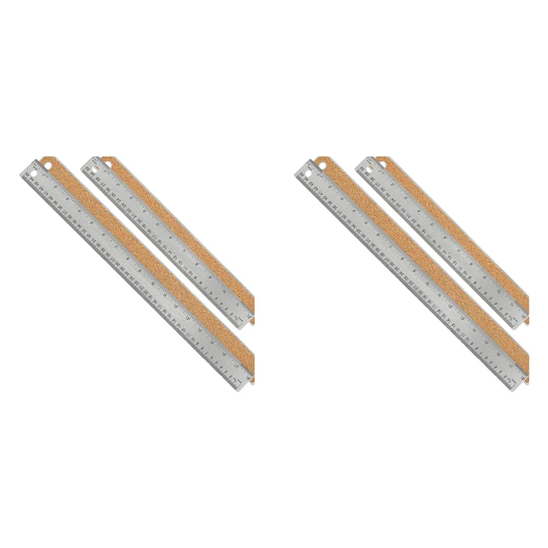 Régua de metal 4X com suporte de cortiça: (12 + 18 polegadas) Régua de aço inoxidável Réguas antiderrapantes com polegadas e centímetros