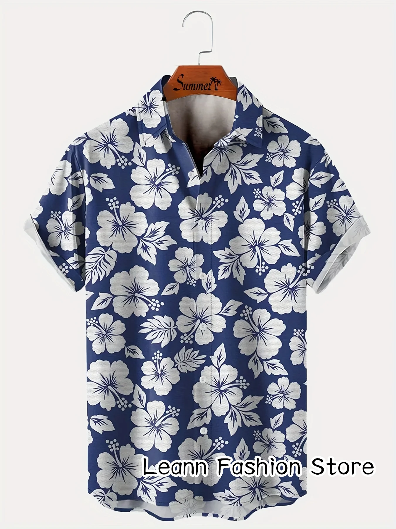 Camisa estampada flor de verão masculina, roupas de férias havaianas, estilo praia masculino, camisa estampada de coco, moda