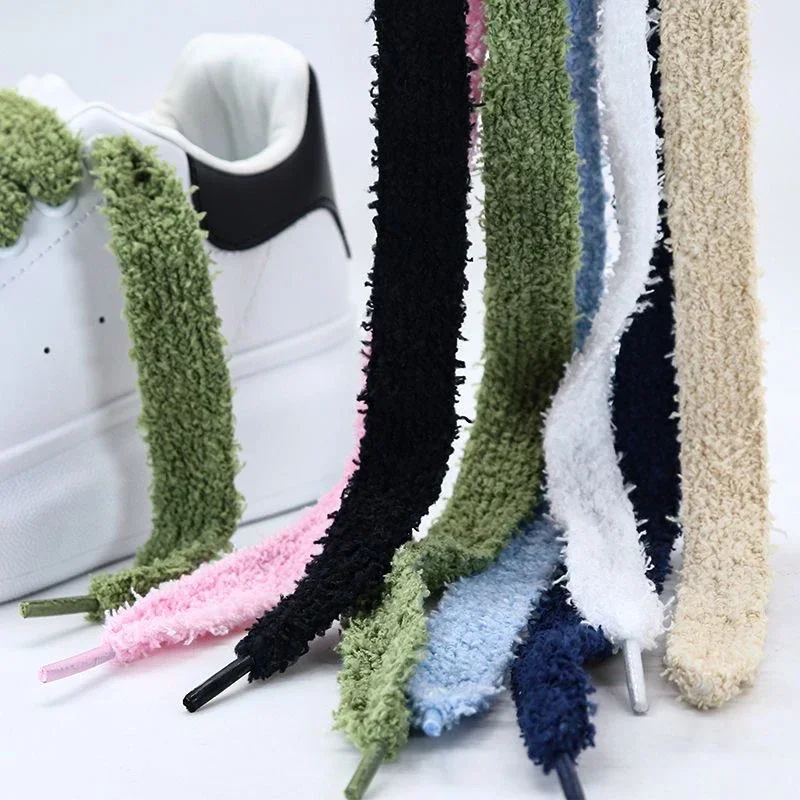 Trendy Coolstring 12mm Wide Flat Plush Towel Shoelaces Big Fat Fluffy Fuzzy Design Perfect for Women Casual Sneakers Lady Shoes image 5