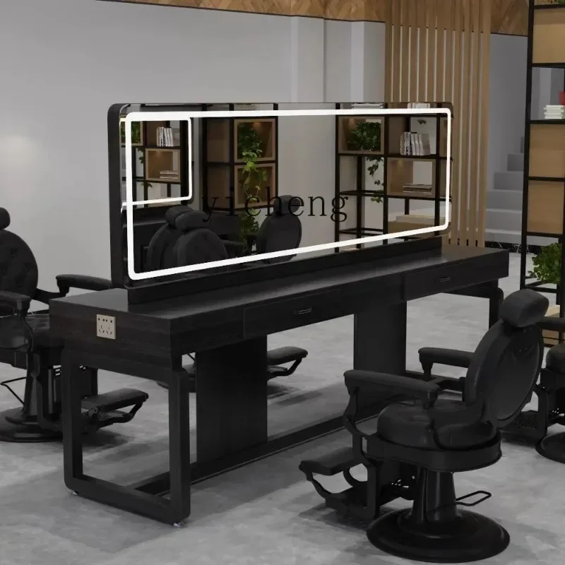 Retro Solid Wood Mirror Table Barber Shop Hair Salon Special Mirror Perm And Dye Cabinet