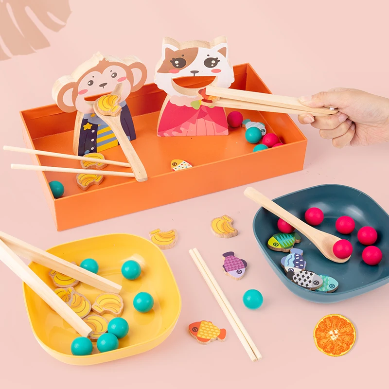 Montessori early education beneficial intelligence toy children\'s chopsticks spoon training feeding tabletop game