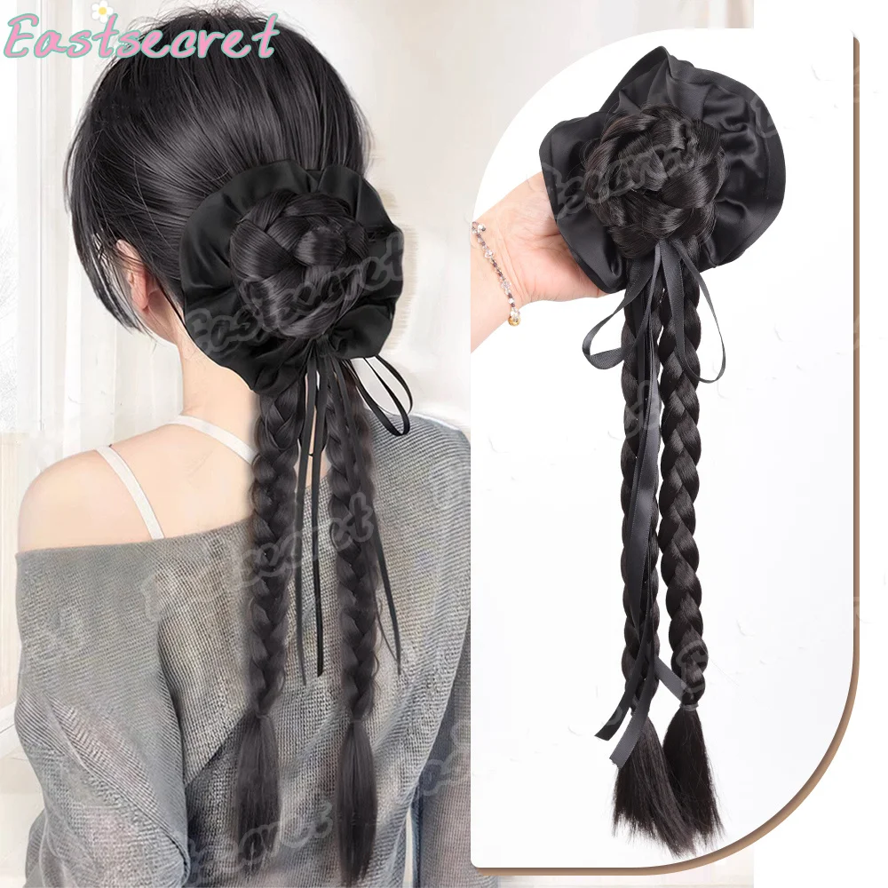 EAST Wig braid grip lazy ribbon bud head Fried Dough Twists braid ponytail false hair dish hair with long braid hair accessories