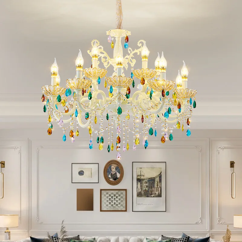 

Хрустальная люстра для гостиной в европейском стиле, свечи для романтического украшения ресторана отеля виллы, цветные светильники для спальни