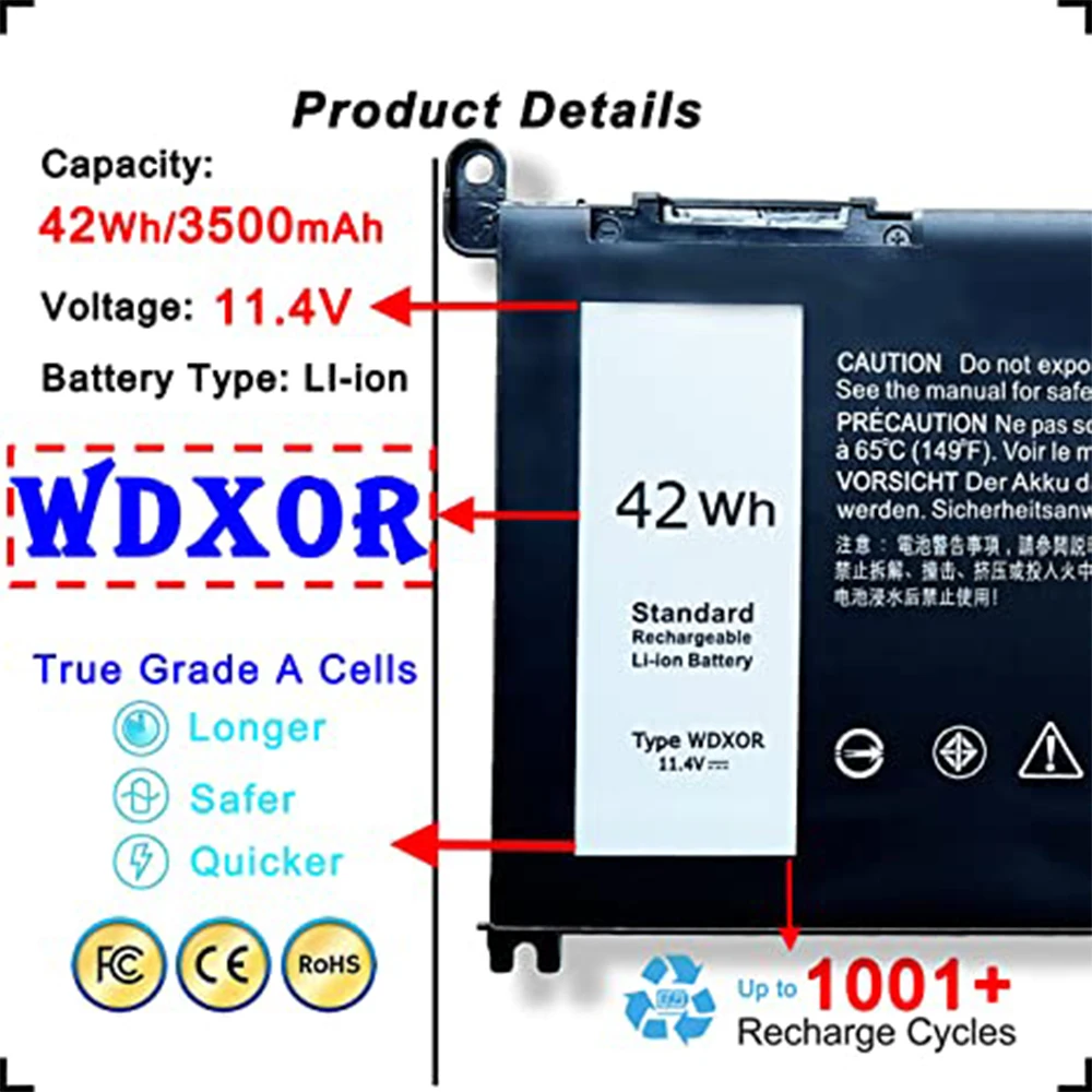 Imagem -04 - Wdxor-wdx0r Wdxor para Dell Inspiron 13 5368 5378 5379 7368 14 7460 P58f Fc92n 3crh3 T2jx4 Cymgm P69g001 0c4hcw 42wh