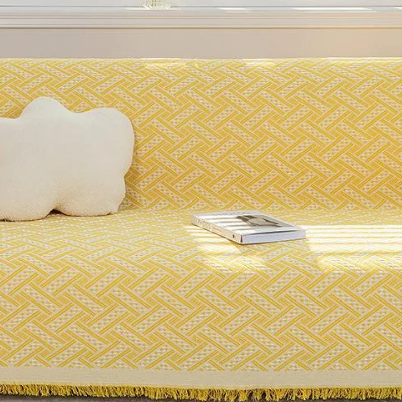 Waffle Weave Sofa Cover Soft Washable Fabric Tassel Edge Pet Friendly For Living Room Furniture Protection