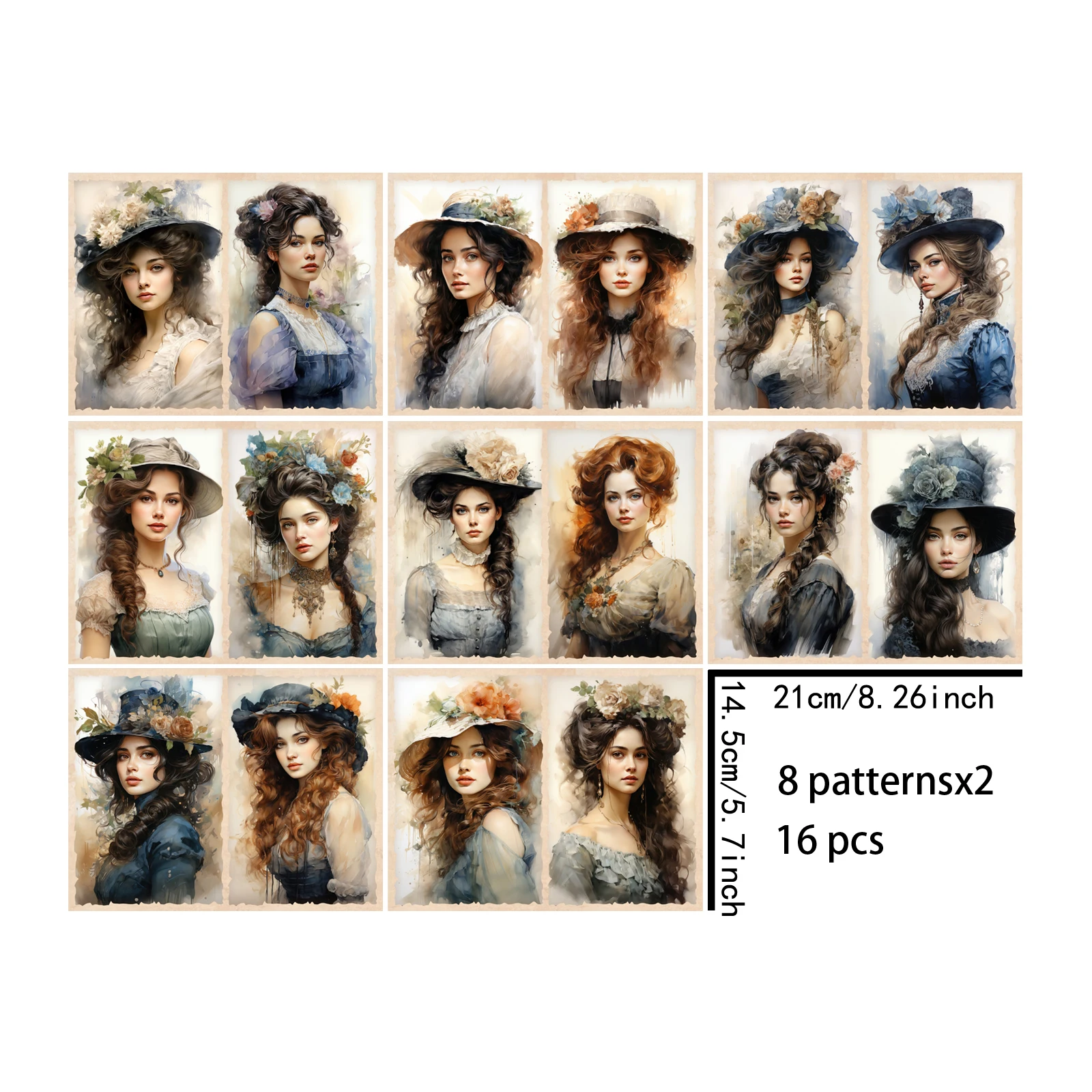 16 Sheets A5 Size Gorgeous Victorian Girl Background Vintage Grunge Journal Planning Scrapbooking