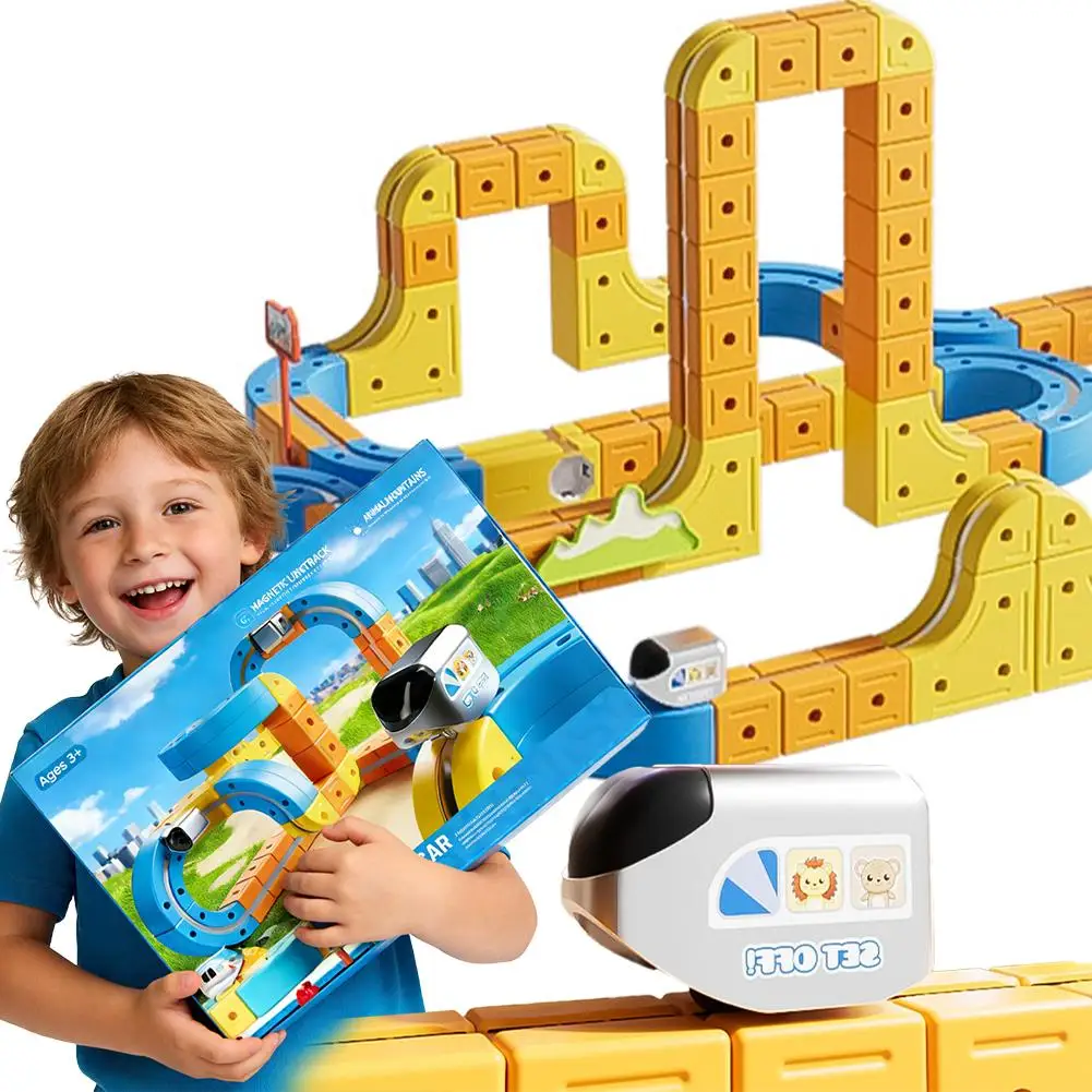 子供用磁気レールカー キューブおもちゃ DIY 積み木 知育玩具 マジカルトラック トレイン 組み立て キッズ 誕生日プレゼント