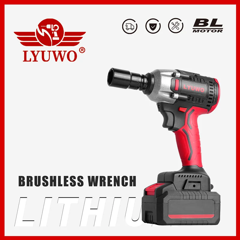 LYUWO 20V Electric Impact Wrench Brushless Rechargeable Lithium Ion Battery, Used For Automobile Tire Power Tools