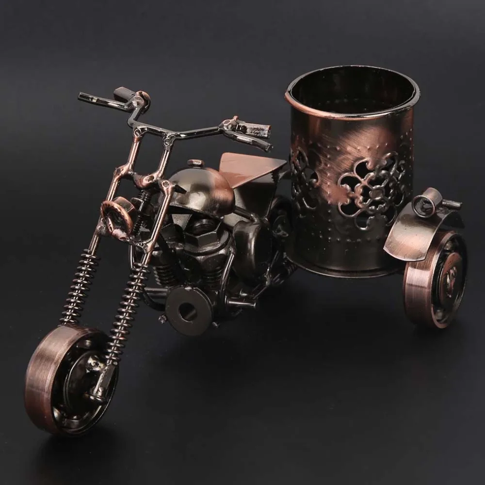 

Iron Motorcycle Pen Holder Desktop Organizer Storage Box Motorcycle Desk Decor Practical Bronze Pencil Organizer Stand
