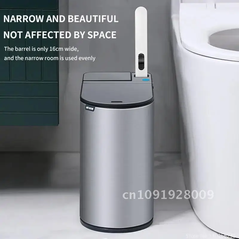 Stainless Steel 7L Smart Trash Can Toilet Brush Set Lid Bin Narrow Sensor for Bathroom Bucket Trash Smart Garbage Waterproof