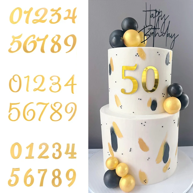 

Acrylic 0-9 Number Gold Cake Topper Digital Cupcake Topper for Happy Birthday Wedding Anniversary Party Cake Decoration Supplies
