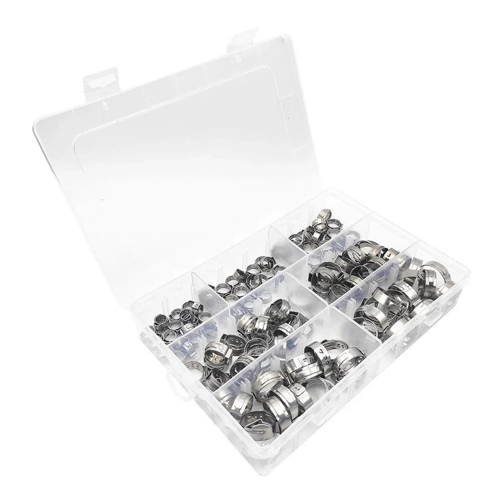 130pcs Single-ear Clamps 304 Stainless Steel Single Ear Hose Clamp For Pipe Fastening Automotive Plumbing Hoses Tubes Securing