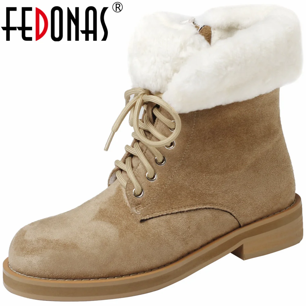 

FEDONAS Cross-Tied Classic Women Ankle Boots Winter Concise Round Toe Side Zipper Casual Shoes Woman Wool Blend Warm Snow Boots