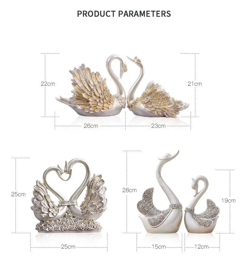 2PCS/SET Gold Swan Lovers Home Decor Ceramic Crafts Porcelain Animal Figurines Wedding Decoration Lovers New Year Gift