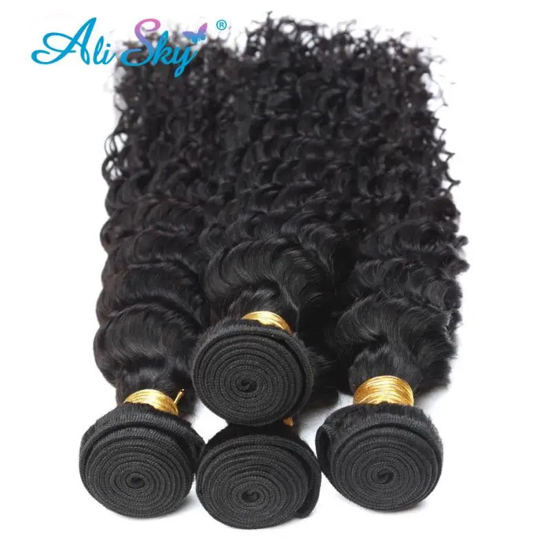 Deep Curly 3/4 Bundles Human Hair 100%  Natural Hair Extension Natural Black Color Unprocessed Virgin True to Length Raw Hair