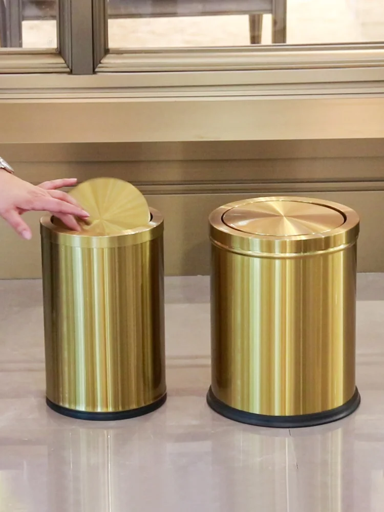 

Stainless Steel Trash Can with Lid Golden Oscillating Cover for Kitchen Bathroom Home Living Room Small Size Luxury