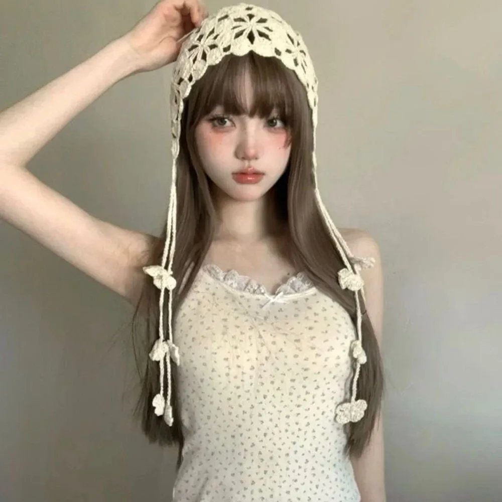 2025 Autumn Knitted Hats Concave Strap Beanies Caps Fashion Hollow Handmade Crochet Caps Women Crocheted Hat For Girls