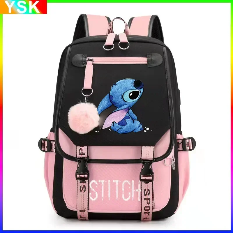 MINISO Disney Lilo and Stitch Stitch USB Charging Schoolbag Male and Female Student Backpack Anime Cartoon School Bag Mochila