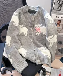 Cartoon owca sweter sweter damski koreański O Neck dzianina damski sweter z długim rękawem Casual płaszcz z dzianiny jesienna kurtka damska