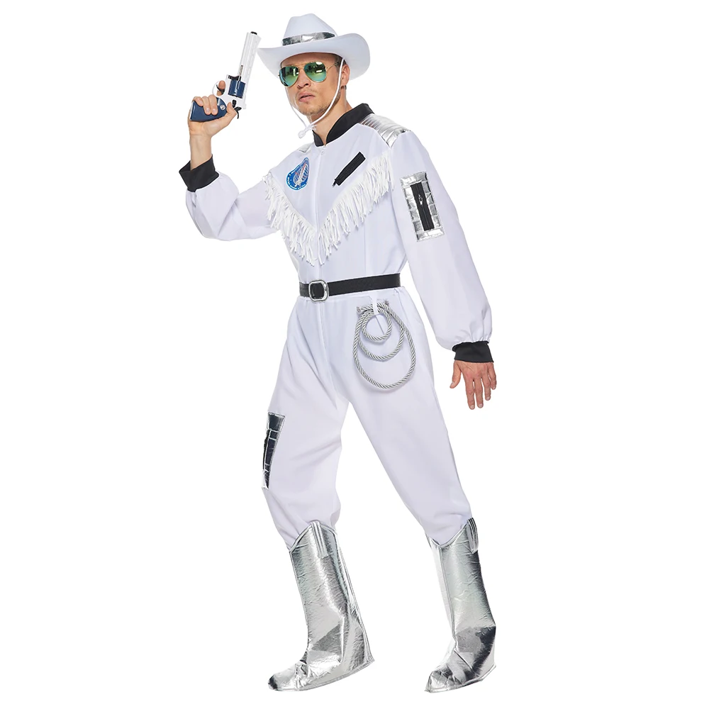 Eraspooky – robe fantaisie de carnaval pour hommes, Costume de Cowboy de l'espace, Style interstellaire, combinaison blanche avec chapeau, tenues de scène d'halloween