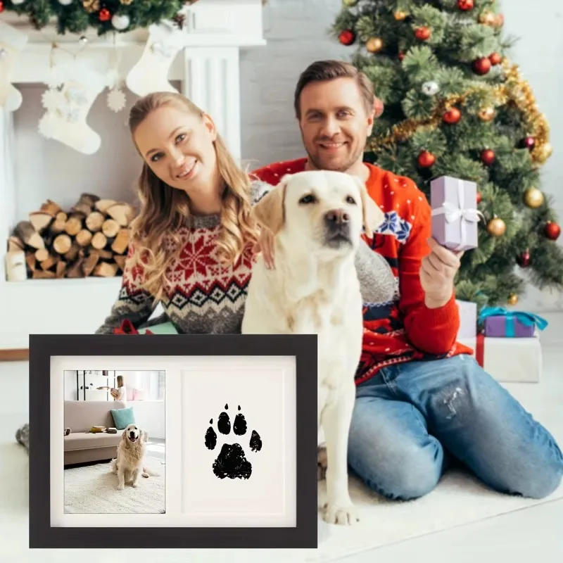 

Inkless Pet Paw Print Impression Kit Frame Featuring Two Photo Opening for Cat/Dog Hand & Footprint Wooden Paw Print Frame Decor