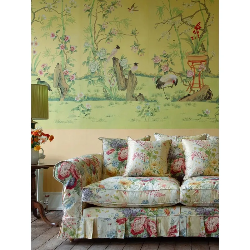 French medieval fabric sofa B & B pastoral floral sofa American country living room oil painting style three-person sofa