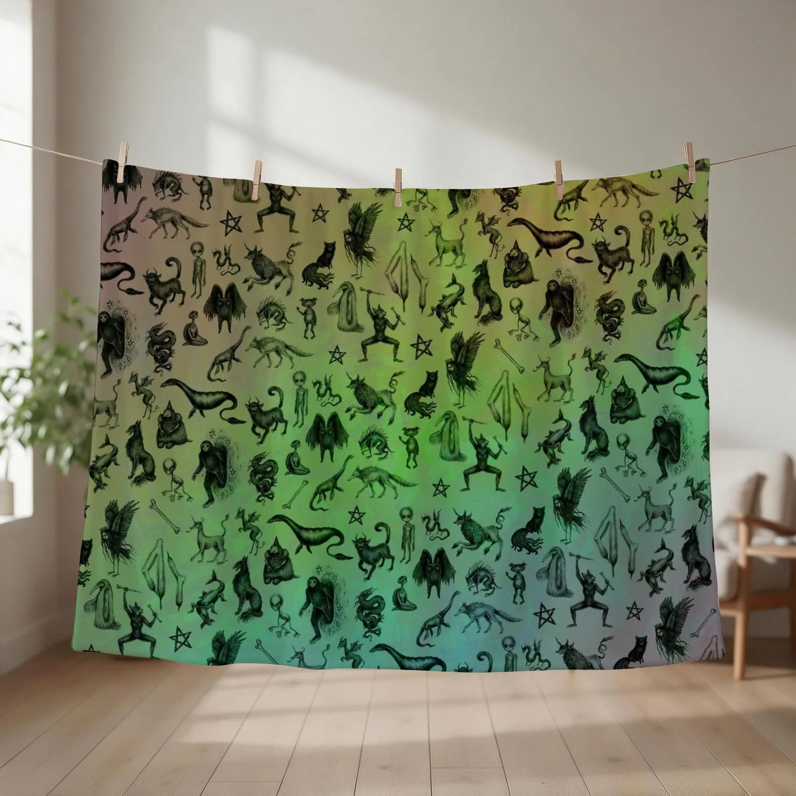 Rainbow Cryptids Throw Blanket couch cozy soft plush fuzzy picnic outdoor blanket