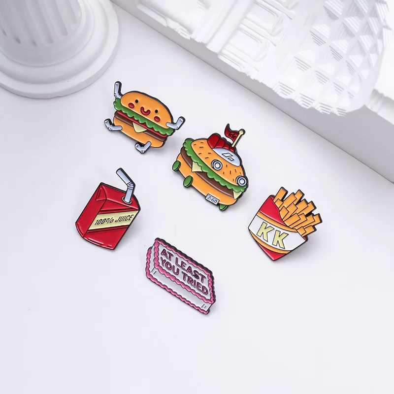 Hamburger Coca Cola French Fries Shaped Brooch Cute Food Metal Badge Clothing Paired With Multi Pack Back Packaging Accessories