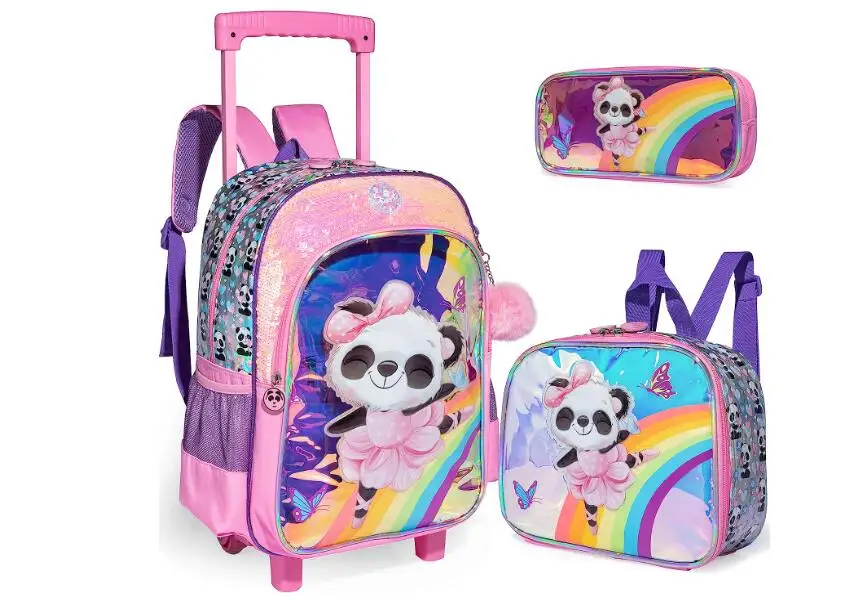 Kids School Trolley Backpack Set with Lunch Bag Pen Bag School Rolling Backpack 3 pcs / set for Kids Wheeled Backpack for Girls