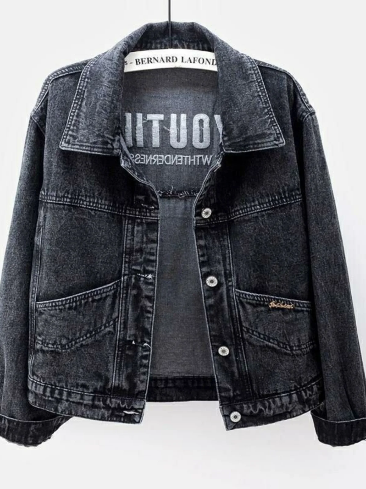 

European Sle Loose ort Denim Jaet Women's Spring Autumn New Model with Big kets Slimming Top for Small Figures