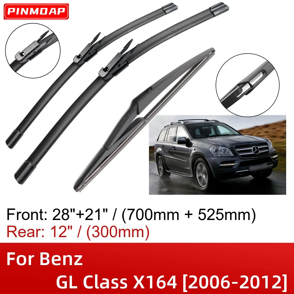 

For Benz GL Class X164 2006-2012 28"+21"+12" Front Rear Wiper Blades Brushes Cutter Accessories 2007 2008 2009 2010 2011